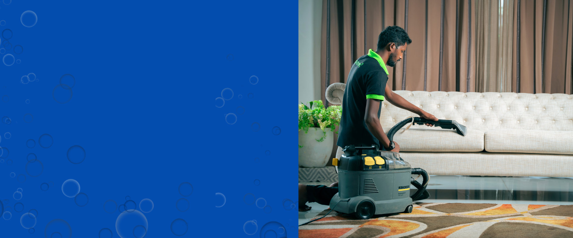 man-cleaning-couch-and-blue-field-with-bubbles-overlay